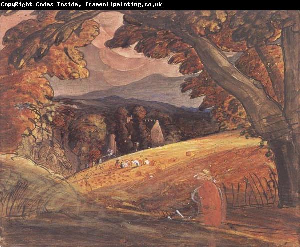 Samuel Palmer Harvesters by Firelight